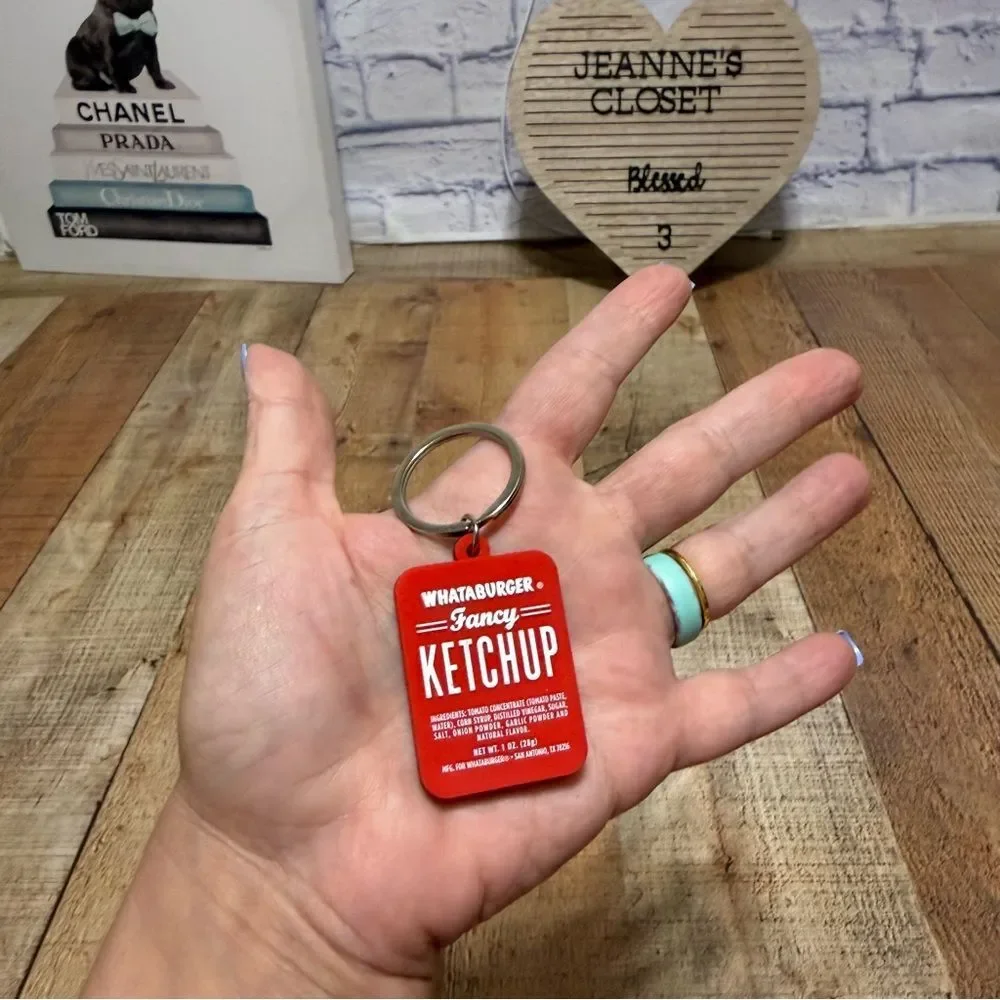 Whataburger Ketchup Keychain Double Sided Spicy Ketchup  Excellent